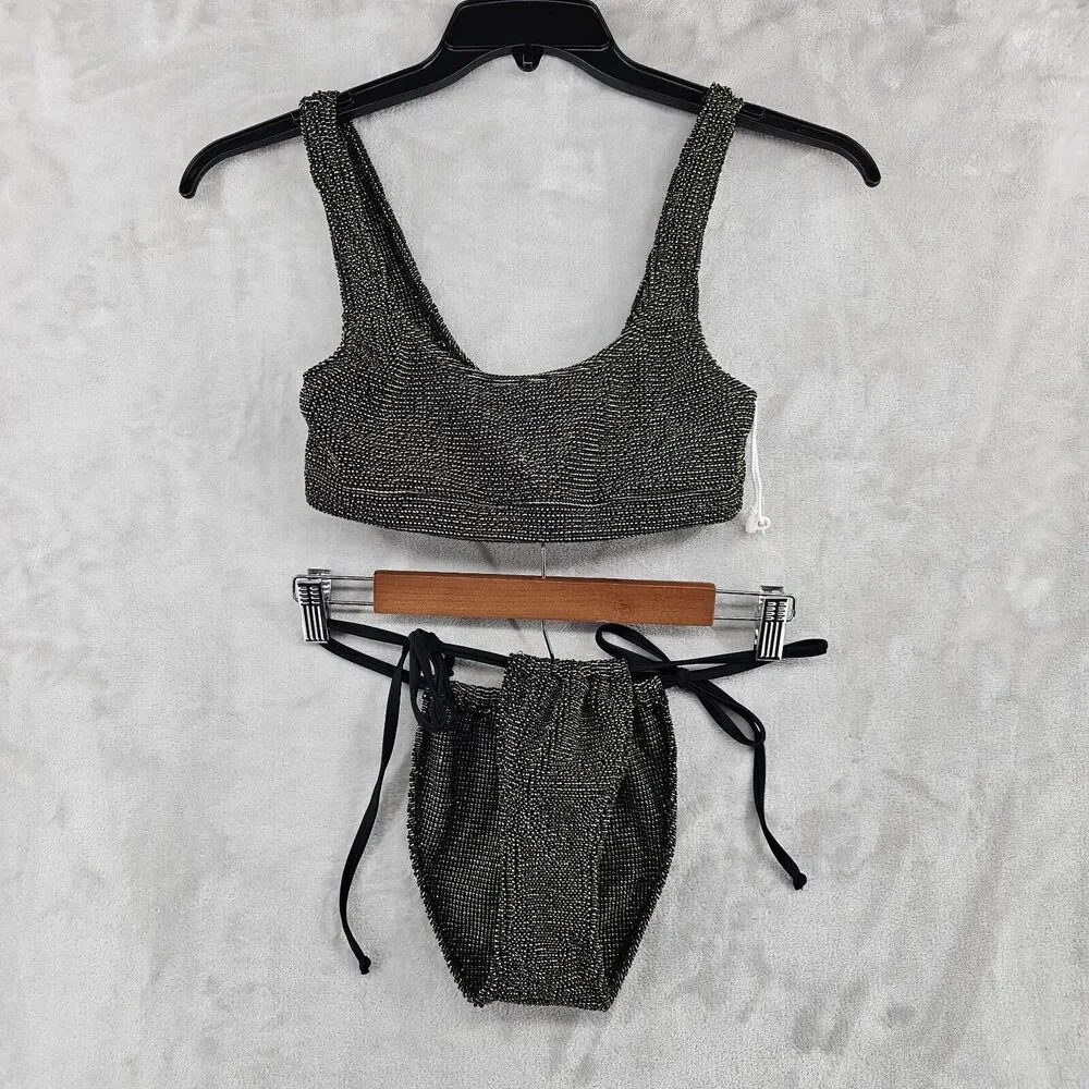 Good American Womens swimsuit Bikini 2 Piece Black &Gold Size 1/2